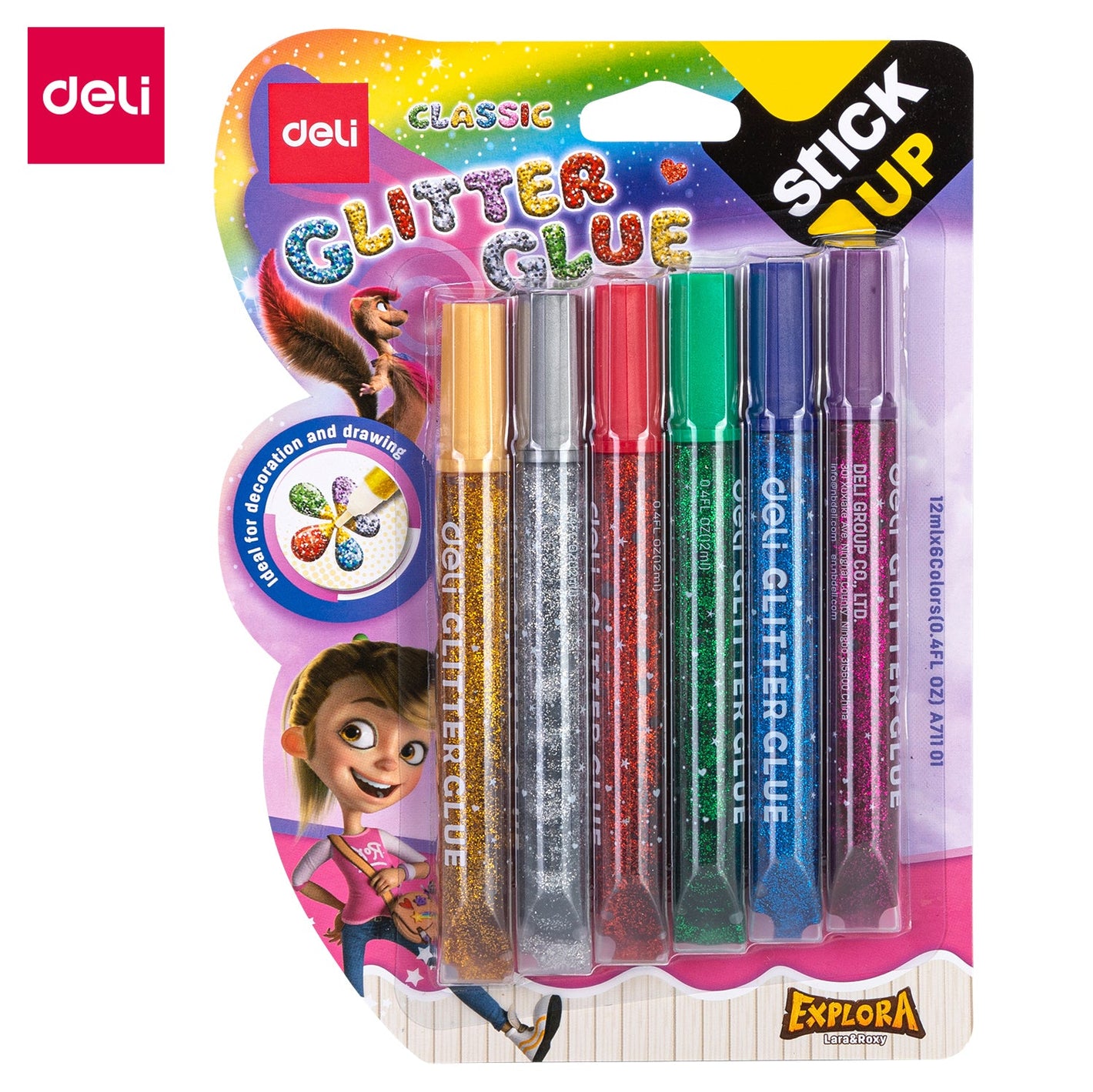 Glitter Glue 12ml Set of 6 Metallic