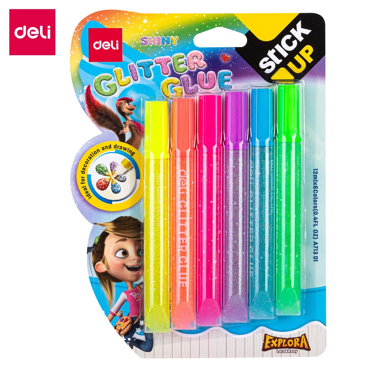 Glitter Glue 12ml Set of 6 Neon