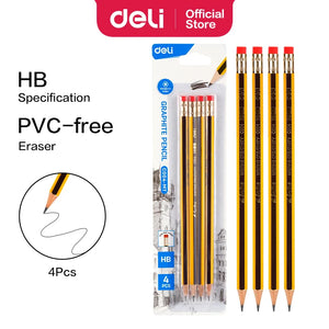 Graphite Pencil HB Yellow Black Stripe Blister Pack of 4