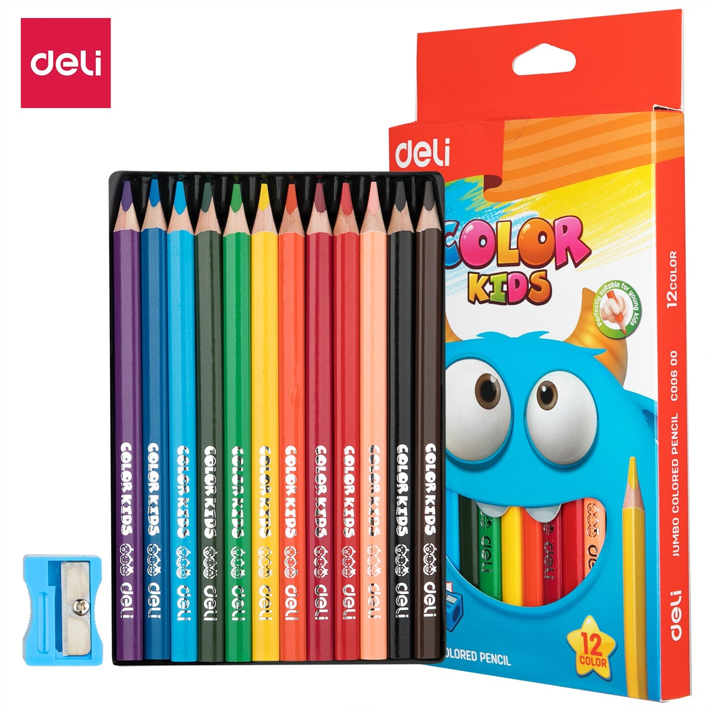 Jumbo Colored Pencils 12 Colors with Sharpener