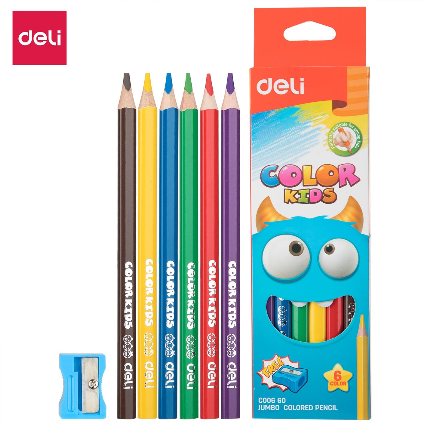 Jumbo Colored Pencils 6 Colors with Sharpener