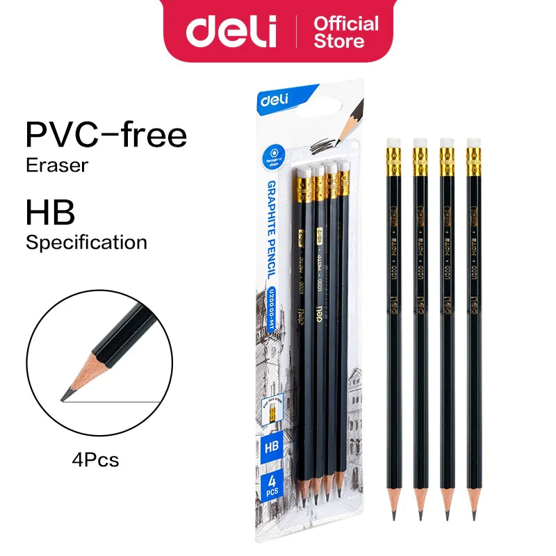 Graphite Pencil HB Dark Blue with Eraser Blister Pack of 4